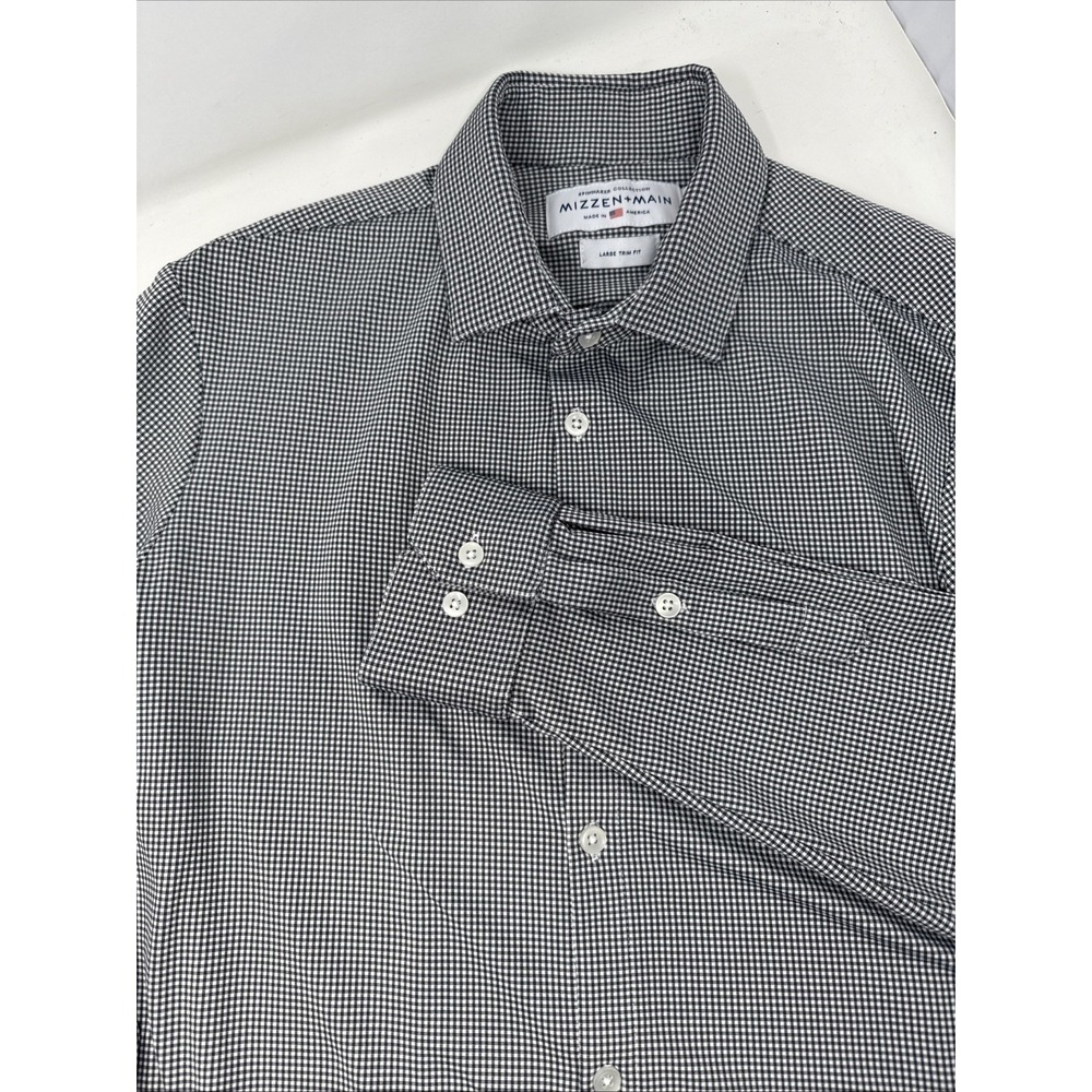 Mizzen+Main‎ Spinnaker Collection Gray Blue Checked Stretch Trim Fit Sz L Shirt